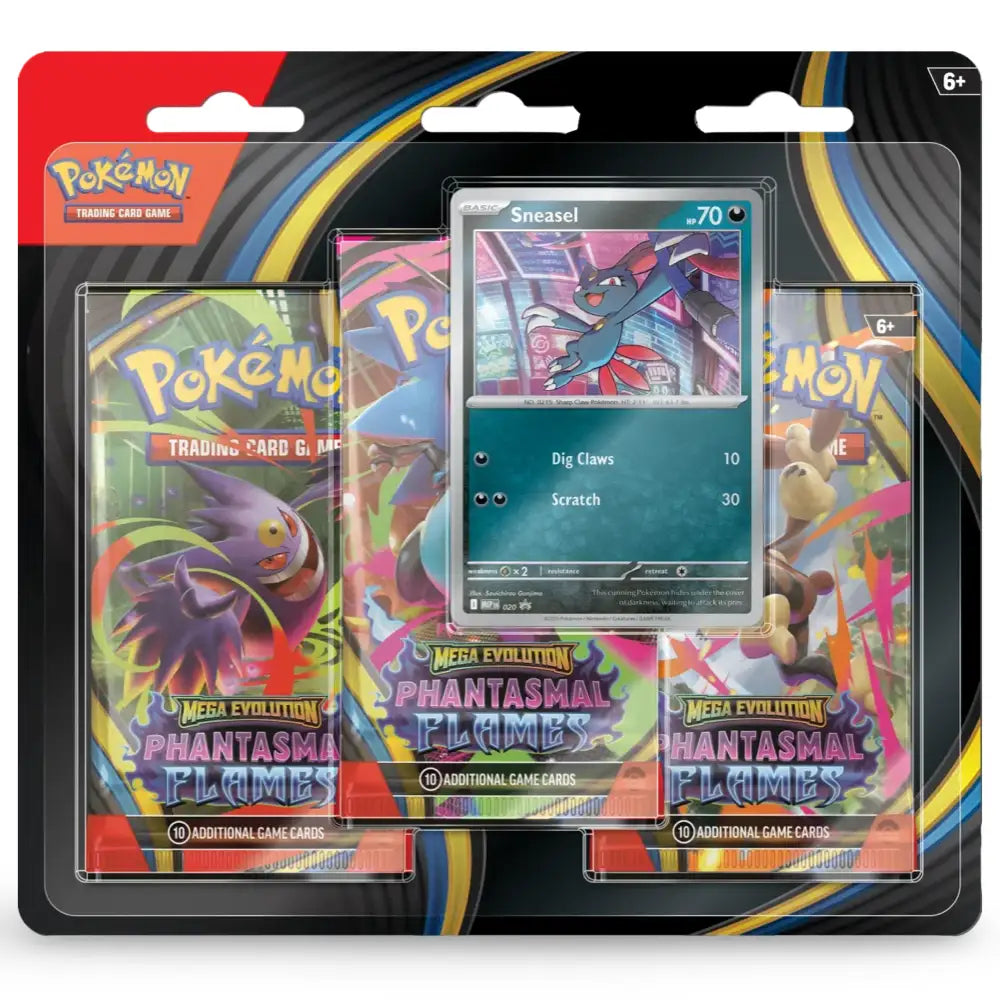 Phantasmal Flames – 3-Pack Blister – Sneasel – englisches Pokémon TCG Produkt