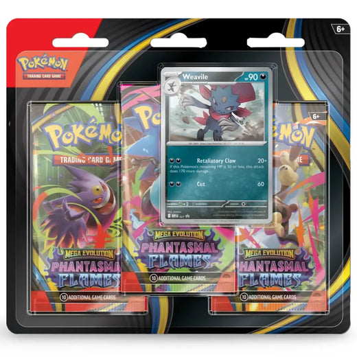 Phantasmal Flames – 3-Pack Blister – Weavile – englisches Pokémon TCG Produkt
